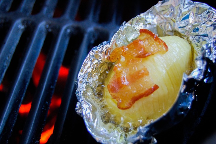 BBQ Recipe - BBQ Peeled Hasselback Potatoes with Bacon Wrapped in Tin Foil