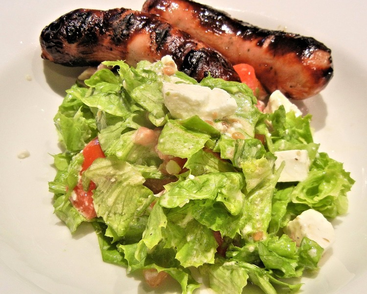 BBQ Sausages with Green Salad and Feta Cheese - BBQ Recipe