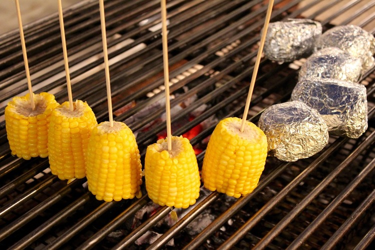 BBQ Recipe - Skewered Corn and Potatoes on the Grill