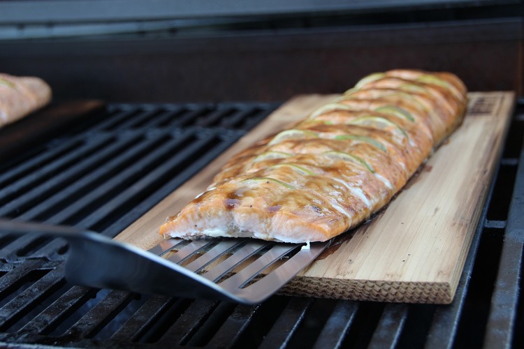 BBQ Recipe - Salmon Grilled on a Plank with Sliced Lime