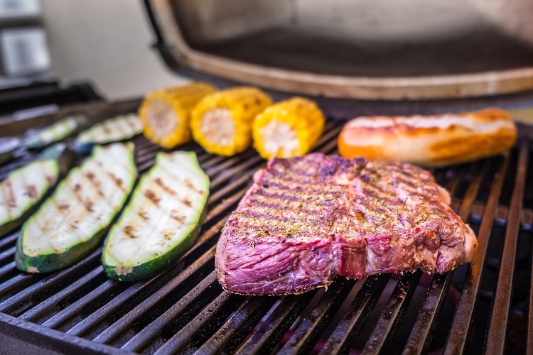 Grilled Zucchini, Corn on the Cob and Steak