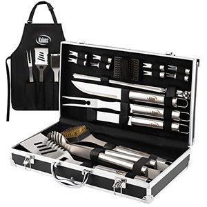 Heavy Duty Stainless Steel Grill Set With Aluminum Case And Apron