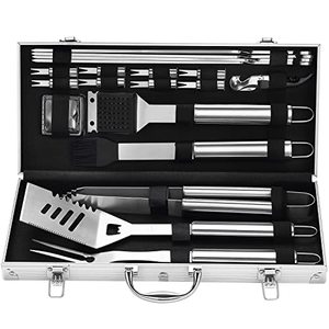 BBQ Grilling Set Including Spatula, Tongs, Fork, Basting Brush, Corn Holders and Skewers